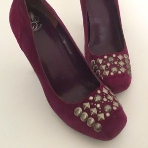 BCBG Purple Studded Suede Heels